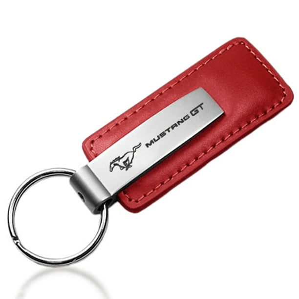 Ford Mustang 5.0 Real Carbon Fiber Leather Key Chain with Red White Blue Stripe 